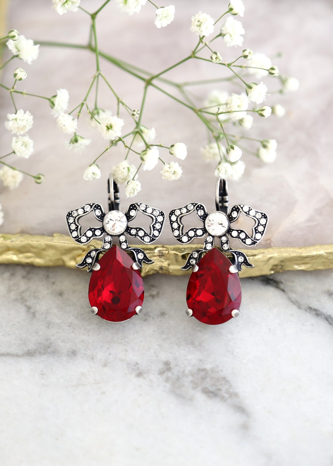 Red Ruby Drop Earrings Ruby Red Crystal Drop Earrings | Etsy