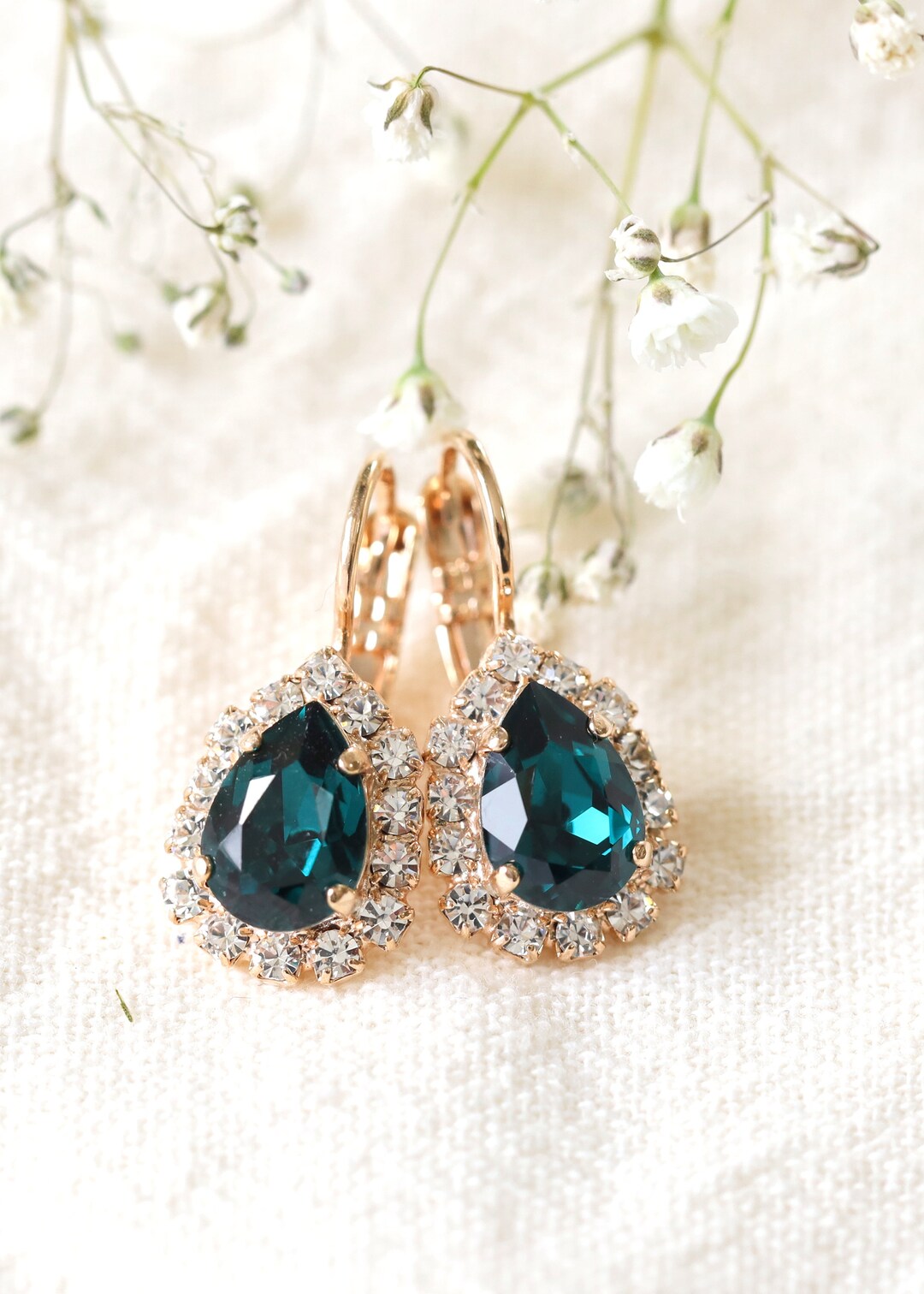 Emerald Green Drop Earrings Emerald Green Crystal Earrings - Etsy