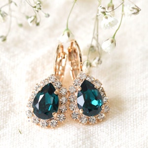 Emerald Green Drop Earrings Emerald Green Crystal Earrings - Etsy
