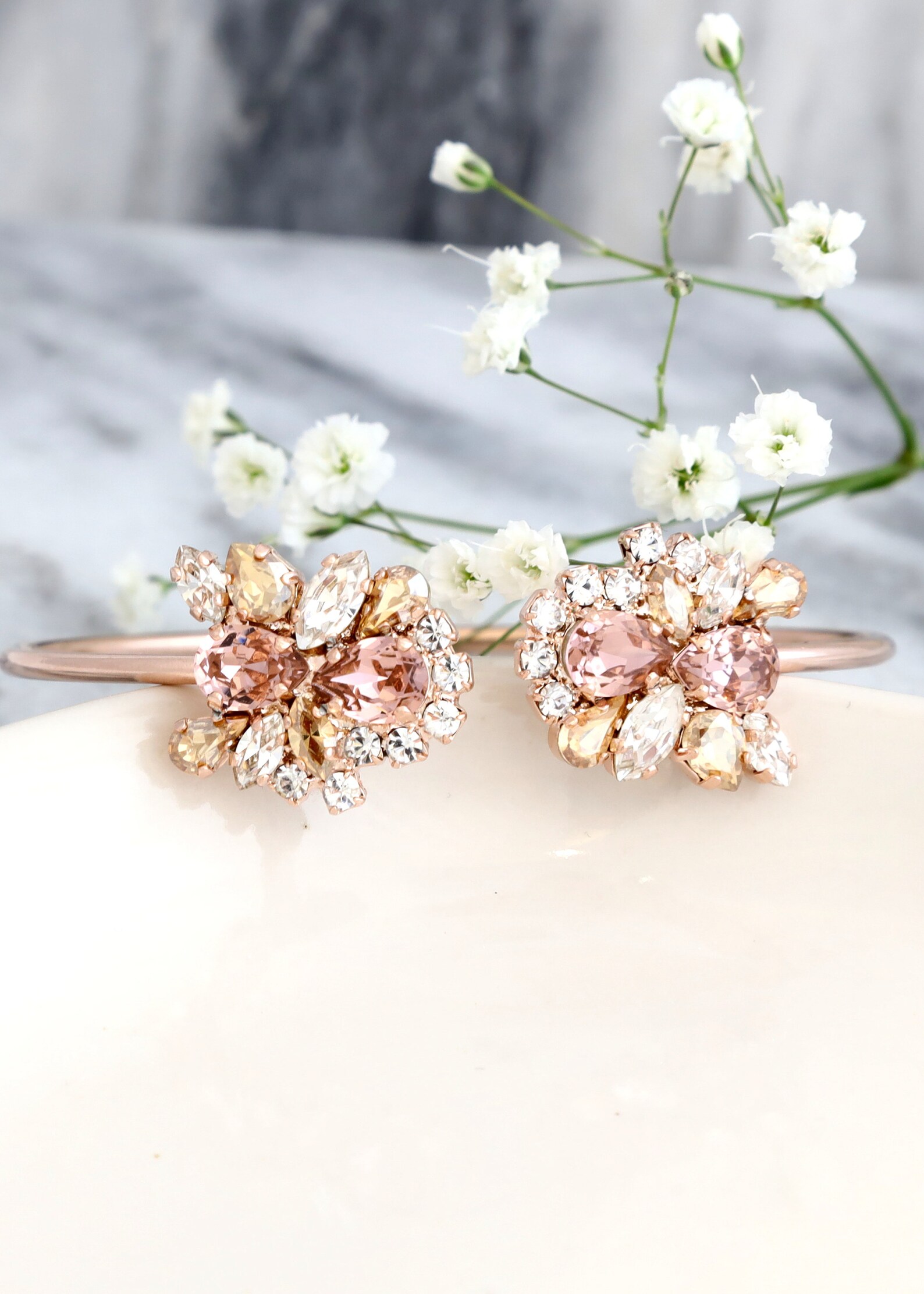 Bridal Bracelet Bridal Rose Gold Bracelet Blush Pink Crystal Etsy