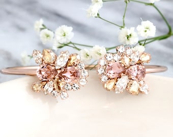Bridal Bracelet, Bridal Rose Gold Bracelet, Blush Pink Crystal Bracelet, Bridal Cuff Bracelet, Bridesmaids Bracelets, Bridal Blush Bracelet