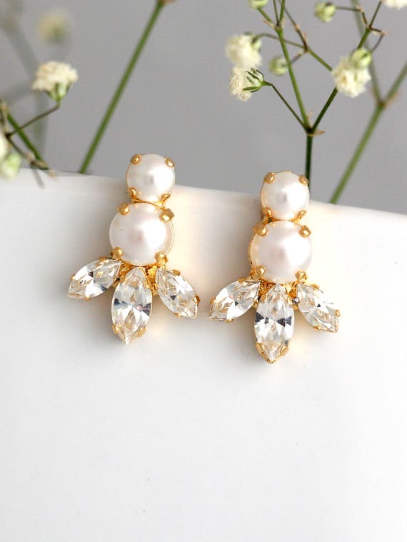 Bridal Pearl Earrings Bridal Crystal Pearl Earrings Bridesmaids