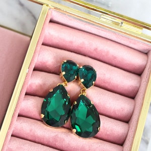 Emerald Statement Long Earrings, Emerald Green Chandelier Earrings, Emerald Green Crystal Earrings, Green Emerald Crystal Oversize Earrings. image 10