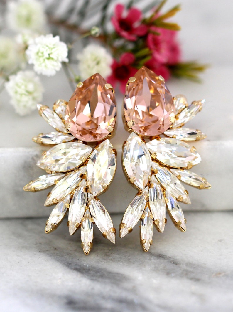 Blush Statement Earrings, Bridal Blush Earrings, Blush Bridal Earrings, Cocktail Earrings, Big Blush Earring, bridal Blush Crystal jewelry image 3