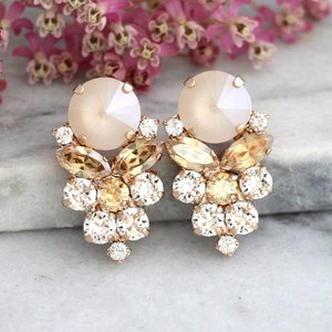 Champagne Bridal Cream Earrings, Bridal Ivory Earrings, Bridal Ivory Cream Earrings, Gift For Her, Bridal Rose Gold Ivory Cluster Earrings