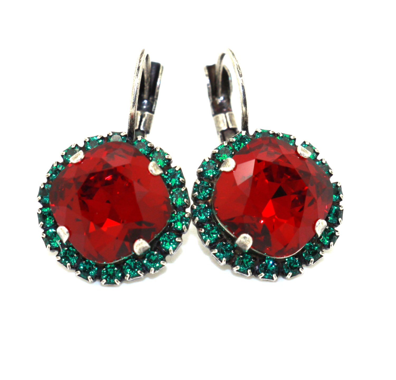 Ruby Earrings Ruby Emerald Swarovski Earrings Christmas Gift | Etsy