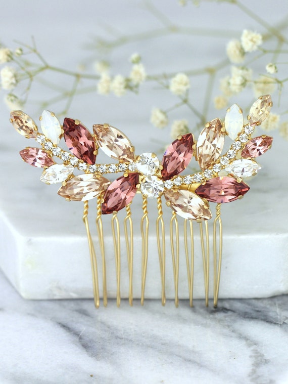 - Morganite Gemstone Hair clip Hair comb Bridal Blush Hair Comb, Crystal Morganite Hair Comb, Hair  main image 2