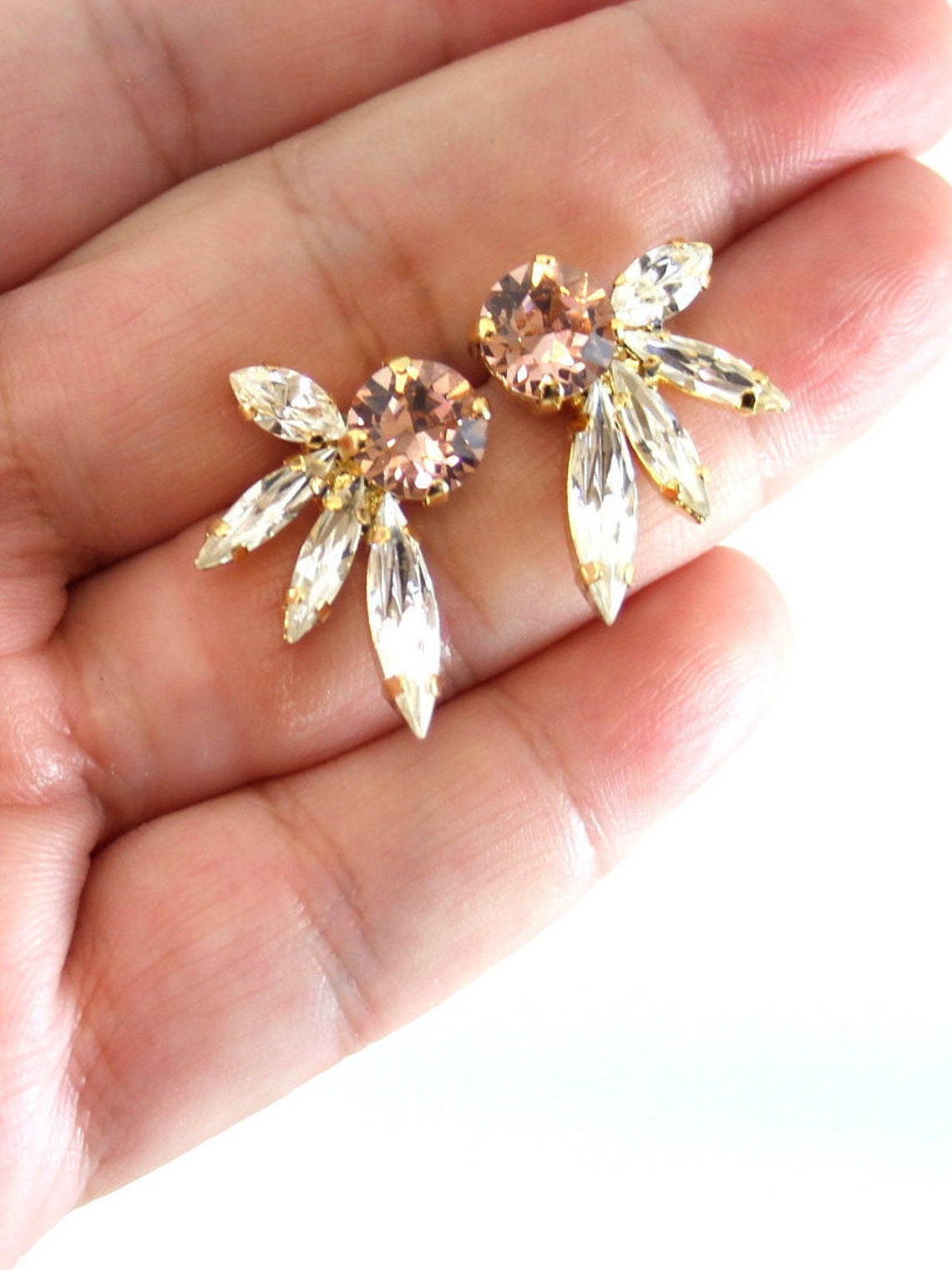 Blush Pink Crystal Earrings blush Pink Earrings Bridal Etsy