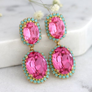 Pink Chandeliers, Pink Turquoise Earrings, Pink Drop Earrings, Hot Pink Chandelier Earrings, Pink Turquoise Chandeliers, Bridal Earrings image 5