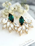 Emerald Earrings, Emerald Bridal Earrings, Bridal Green Emerald Green Earrings, Statement Emerald Earrings, Emerald Cluster Earrings.