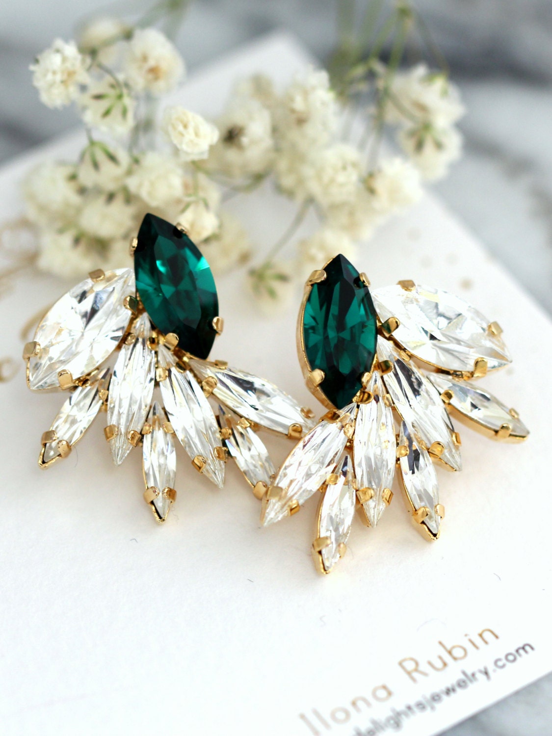 Emerald green wedding earrings deals