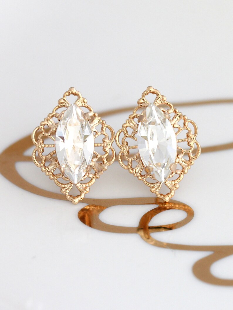 Crystal Earrings, Bridal Dainty Crystal Earrings, Gift For her, Clear Crystal Studs, Bridesmaids Earrings, Bridal Gold Crystal Stud Earrings image 1