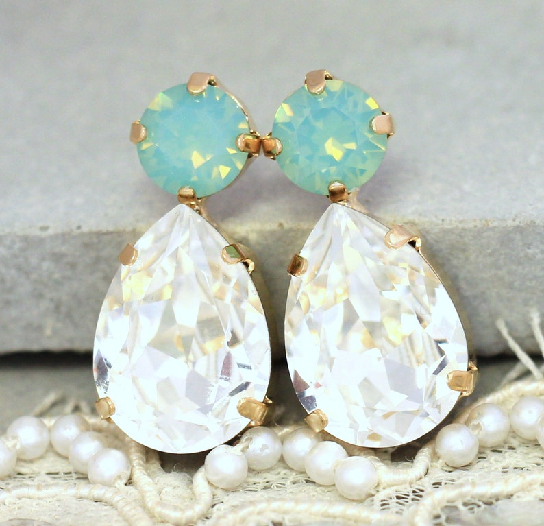 Mint Earrings Mint Crystal Earrings Sea foam Crystal Etsy