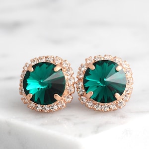 Emerald Earrings, Bridal Emerald Earrings, Dark Green Stud Earrings, Bridal Emerald Earrings, Bridesmaids Emerald Earrings, Gift For Her