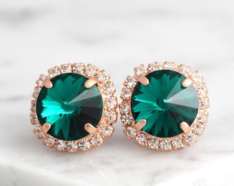 Emerald Earrings, Bridal Emerald Earrings, Dark Green Stud Earrings, Bridal Emerald Earrings, Bridesmaids Emerald Earrings, Gift For Her