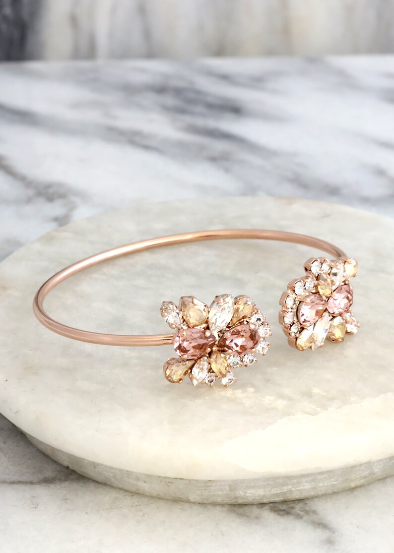 Bridal Bracelet Bridal Rose Gold Bracelet Blush Pink Crystal Etsy