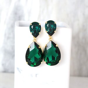 Emerald Statement Long Earrings, Emerald Green Chandelier Earrings, Emerald Green Crystal Earrings, Green Emerald Crystal Oversize Earrings. image 7