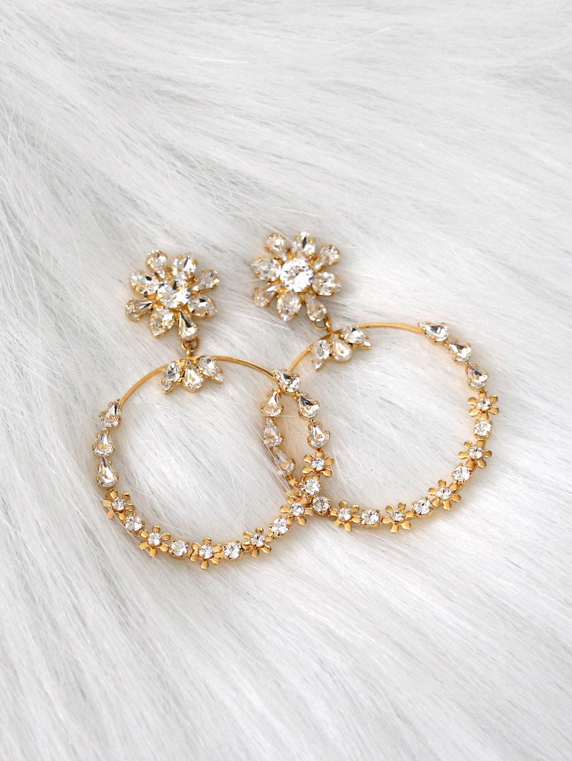 Buy Crystal Bridal Earrings, Round Hoop Earrings, Bridal Jewelry, Antique  Gold Wedding Earrings, Boho Style Earrings, Wedding Jewelry Online in India  - Etsy