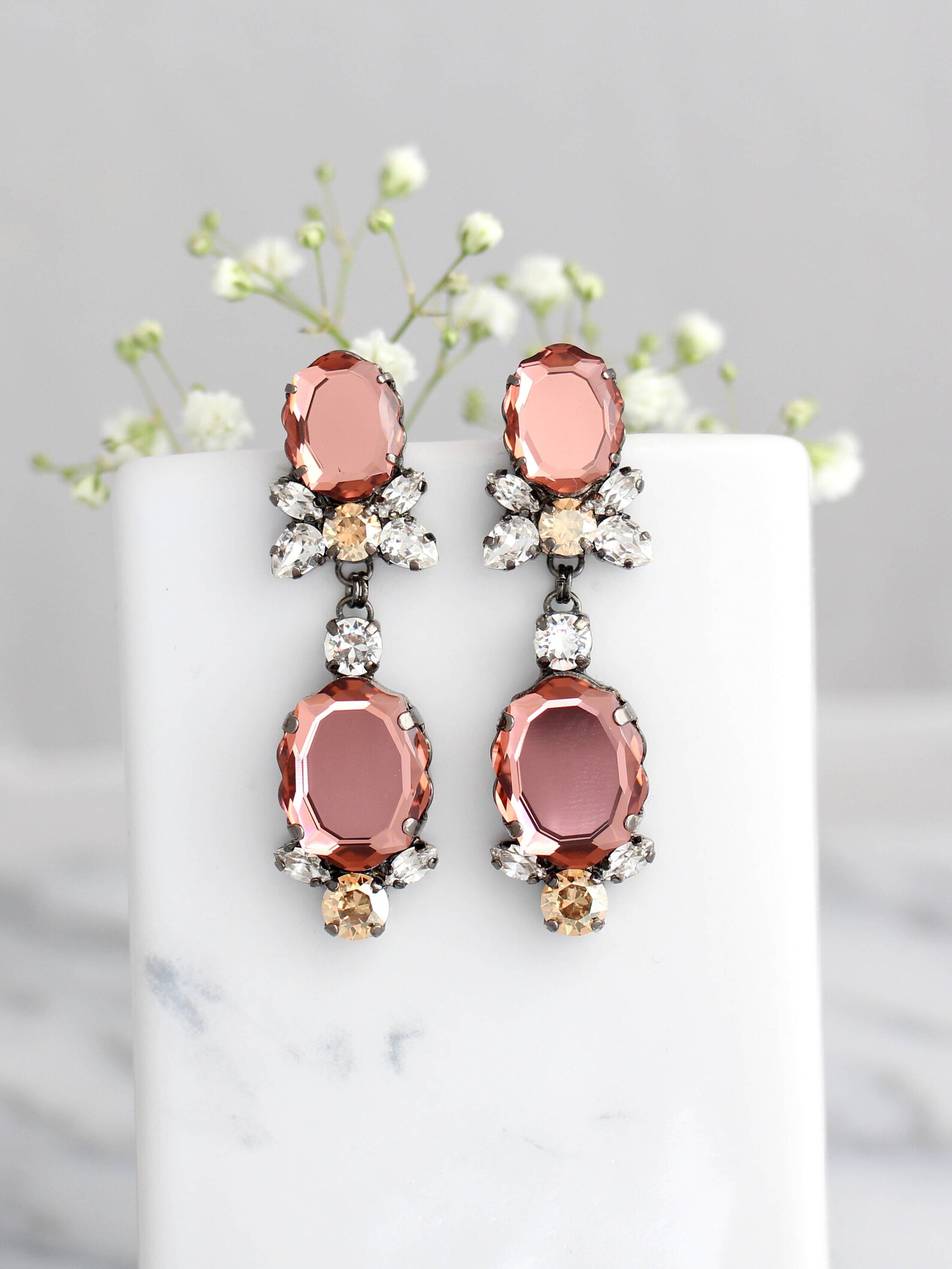 Blush Earrings Bridal Blush Earrings Blush Chandelier Etsy
