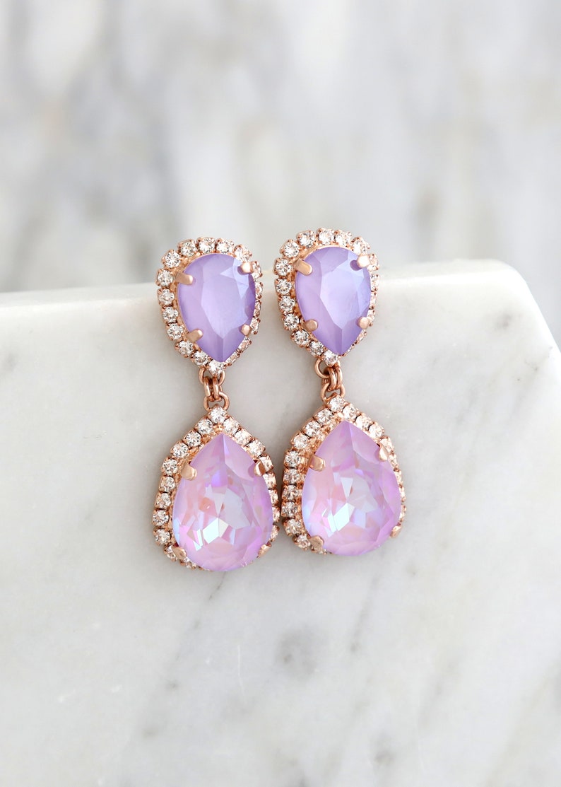 Lilac Crystal Earrings, Bridal Lilac Drop Earrings, Lilac Purple Chandelier Crystal Earrings, Lavender Crystal LONG Earrings image 5