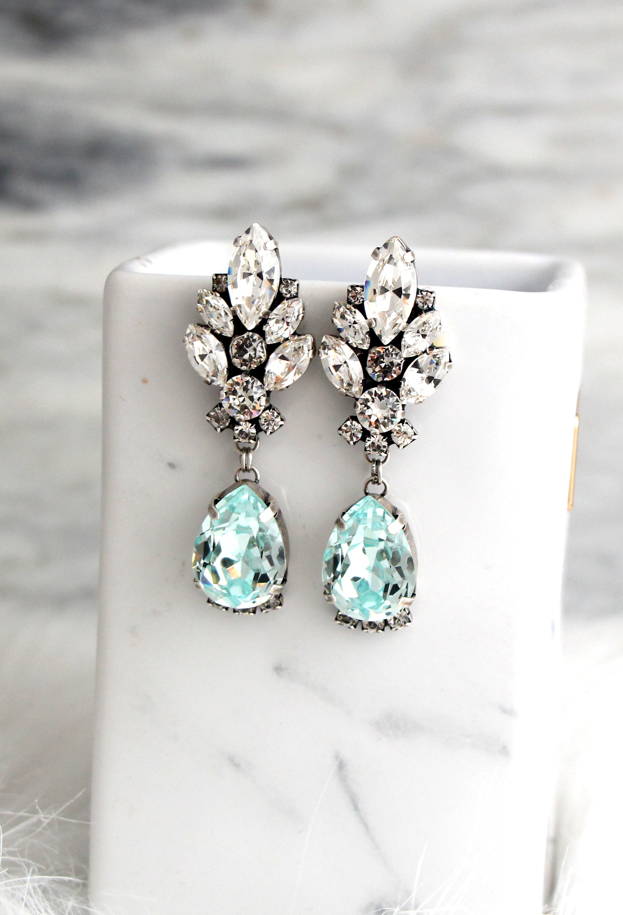 Aquamarine Chandelier Crystal Long Earrings Aquamarine Earrings