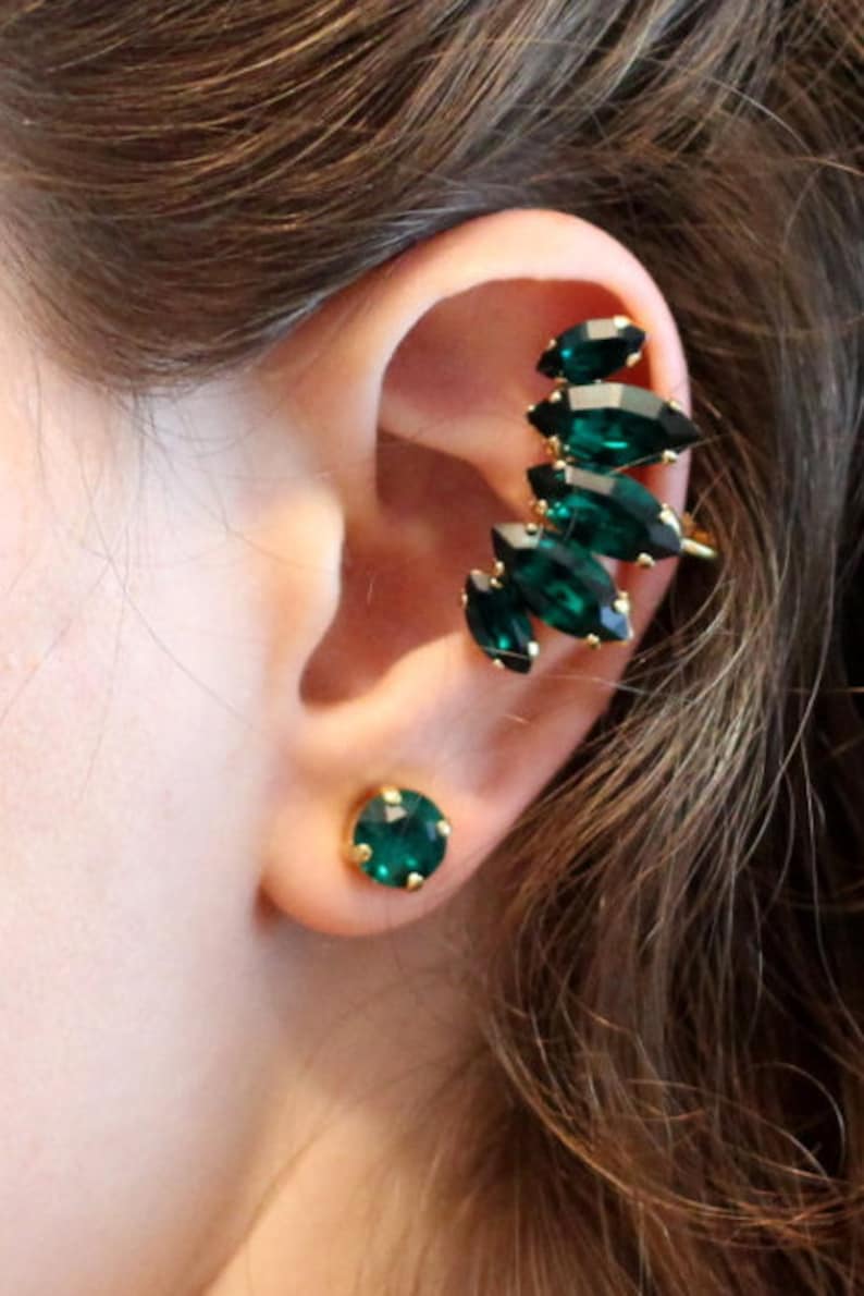 Ear Climber earrings Emerald Climbing earrings Ear Cuff Etsy