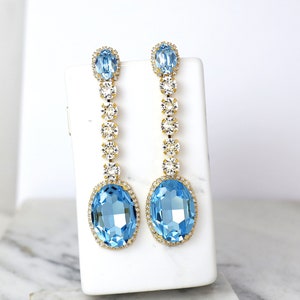 Aquamarine Chandelier long Earrings, Statement Light Blue Bridal Earrings, Oversize Aquamarine Chandeliers Earrings, Statement Earrings image 5