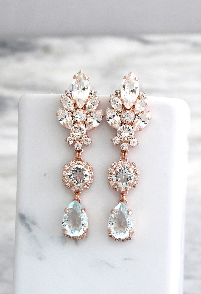 Bridal Chandeliers, Aquamarine Chandelier, Blue Sky Earrings, Bridal Earrings, Bridal Long Crystal Earrings, Bridal light Blue Drop Earrings image 9