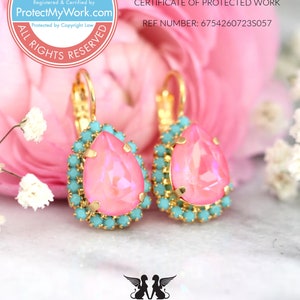 Pink Turquoise Earrings, Pink Earrings, Hot Pink Drop Crystal Earrings, Bridesmaids Earrings, Pink Bridal Crystal Earrings, Gift for Woman image 5