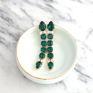 Emerald Long Earring, Emerald Crystal Long Earrings, Dark Green Chandelier Bridal Earrings, Statement Emerald Green Drop Earrings image 7