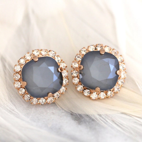 Gray Crystal Earrings, Silver Gray Earrings, Christmas Gift, Bridal Dover Gray Crystal Stud Earrings, Gift For her, Bridesmaids Earrings