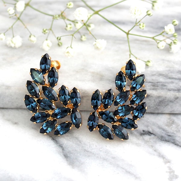 Ear Cuff Earrings, Blue Navy Earrings, Bridal Statement Earrings, Blue Statement Earrings, Crawler Earrings, Bridal Blue Climbing Earrings