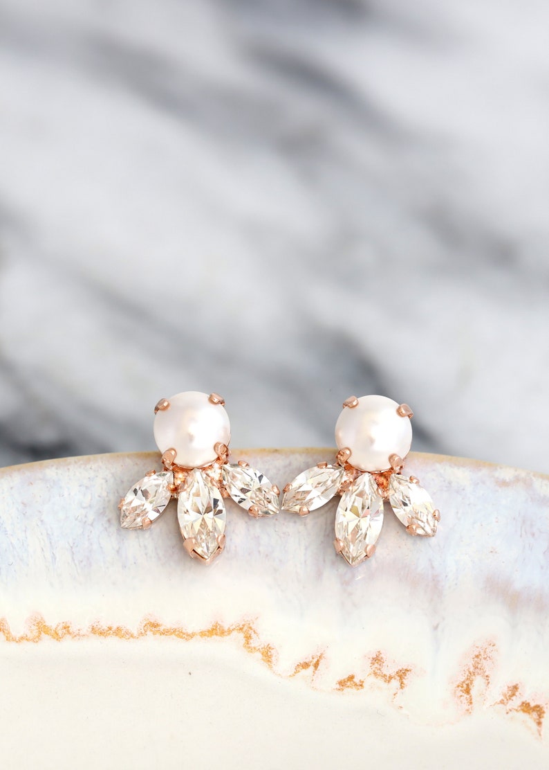 Bridal Pearl Earrings, Bridal Crystal Pearl Earrings, Bridesmaids Pearl Earrings, Bridal Crystal Pearl Earrings, Gift For Her, Pearl Jewelry image 3