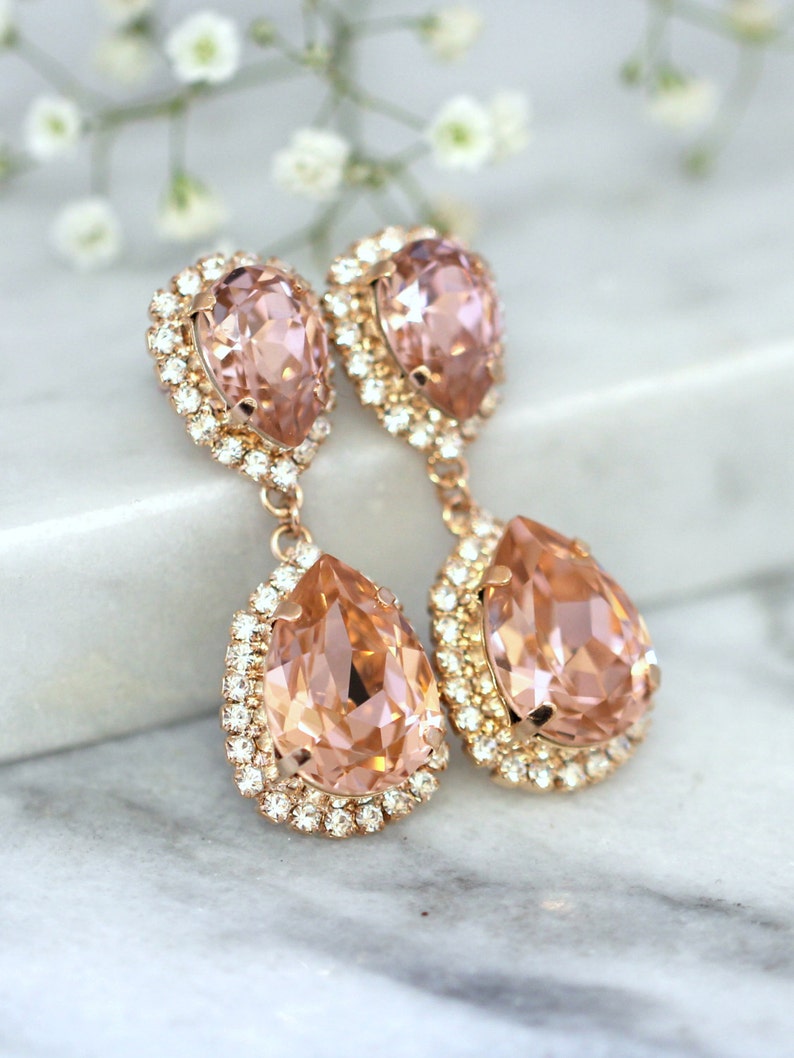 Rose Gold Blush Earrings Bridal Blush Earrings Bridal Drop Etsy