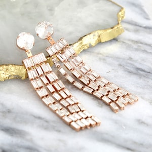 Bridal Earrings, Ear Jacket Earrings, Statement Earrings, Tassel Crystal Earrings, Long Dangle Earrings, Bridal LONG Crystal Earrings