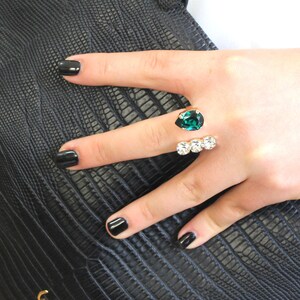 Emerald Ring, Cocktail Ring, Green Emerald Crystal Ring, Mint Double Ring, Green Crystal Ring, Cocktail Ring, Gift For Her, Trending Jewelry