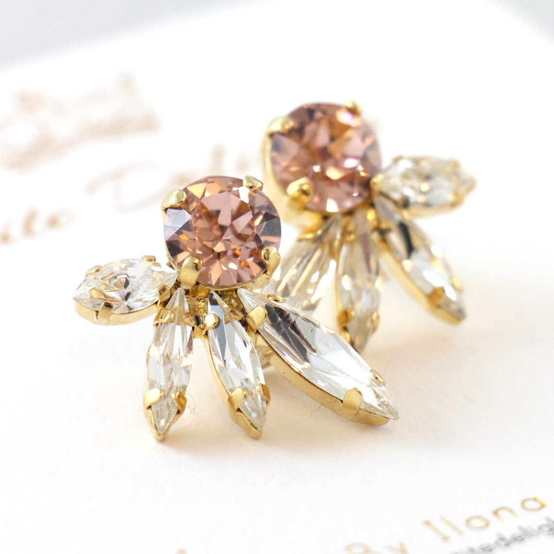 Blush Pink Crystal Earrings blush Pink Earrings Bridal Etsy