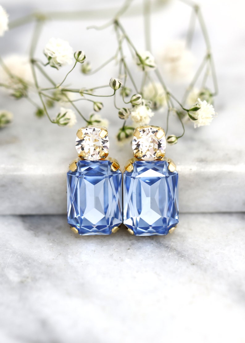 Blue Aquamarine Stud Earrings, Light Sapphire Crystal Bridal Earrings, Aquamarine Blue Bridesmaids Earrings, Light Blue Studs, Gift For Her image 9