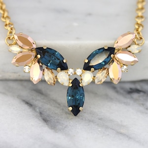 Blue Navy Necklace, Dark Blue Bridal Necklace, Blue Sapphire Crystal ...