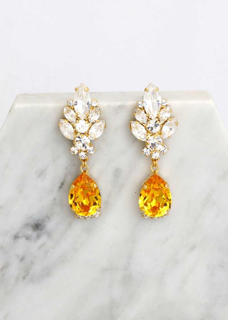 Yellow Chandelier Earrings, Yellow Topaz Drop Earrings, Yellow Bridal Drop Earrings, Bridal Chandelier Earrings, Yellow Crystal Earrings image 5