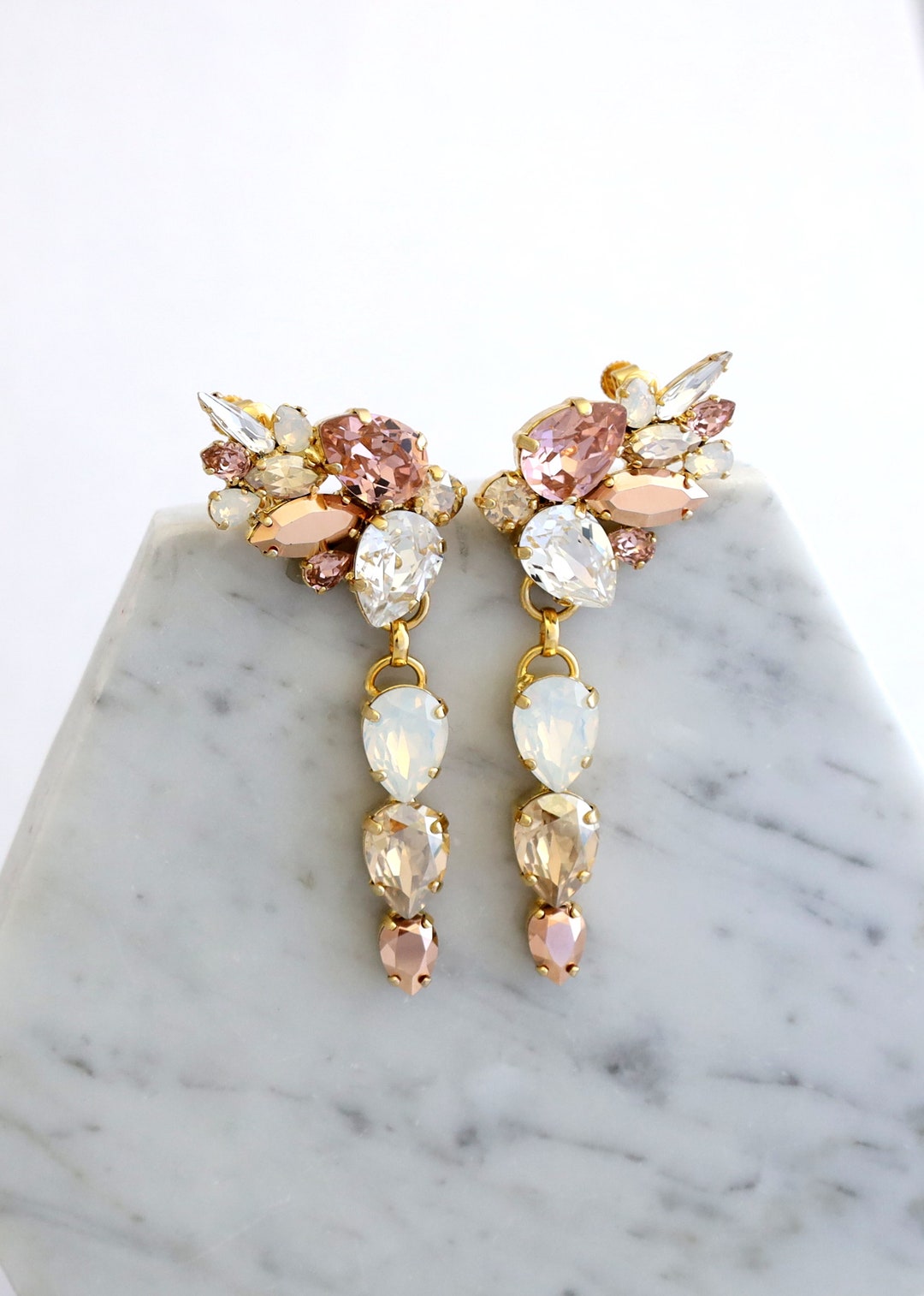 Blush Earrings, Bridal Blush Chandelier Earrings, Bridal Blush Climbing