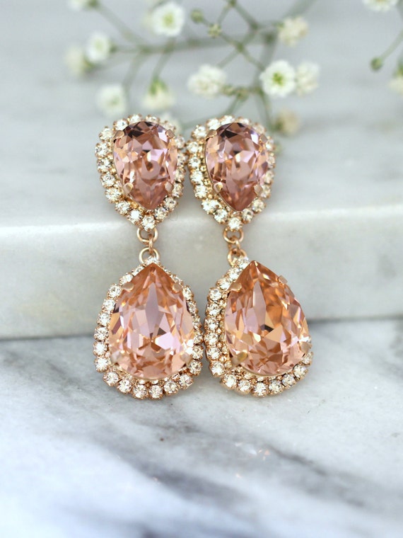 Rose Gold Blush Earrings Bridal Drop Image 0