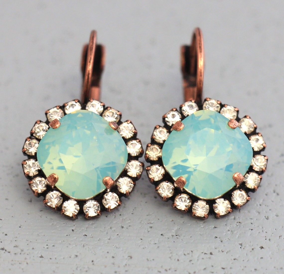 Mint Earrings Mint Drop Earrings Mint Opal Swarovski Etsy