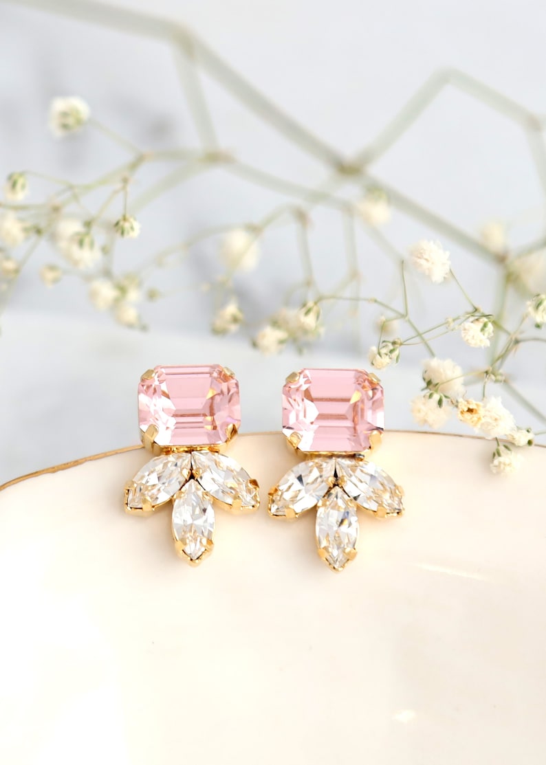 Blush Pink Stud Earrings Rose Crystal Earrings Bridal Blush Etsy