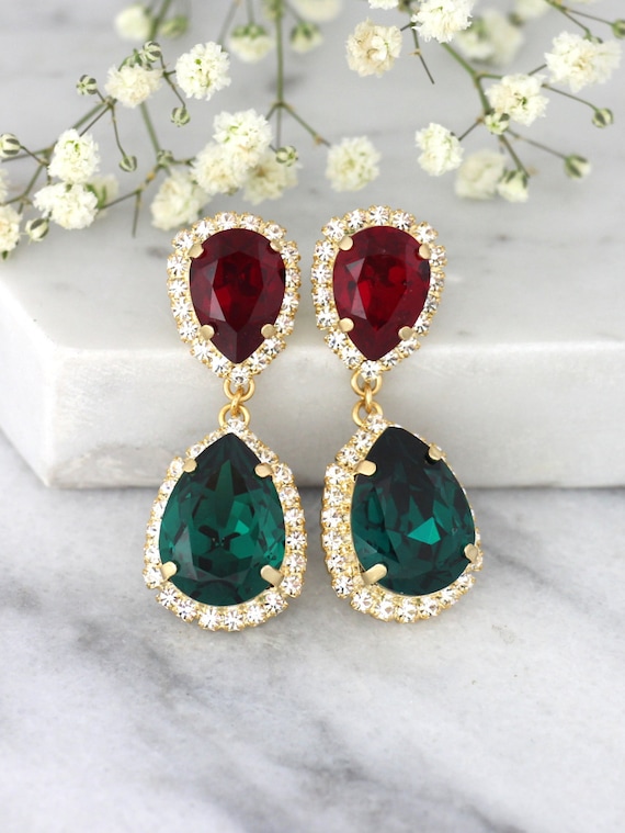 Emerald Red Earrings Emerald Chandeliers Emerald Ruby | Etsy