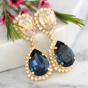 Blue Navy Bridal Earrings, Blue Navy Champagne Earring, Drop earring, Sapphire Blue Chandelier Earring, Mob Blue Navy Chandelier Earrings image 3