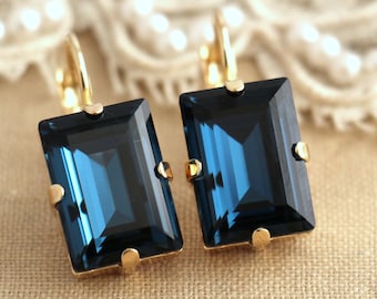 Blue Navy drop earrings, Bridal Blue Navy Crystal Earrings, Dark Blue Earrings, Blue Sapphire Crystal Earrings, Bridesmaids Earrings