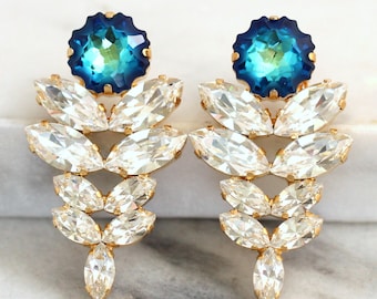 Blue Oversize Earrings, Bridal Blue Crystal Earrings, Statement Earrings, Blue Crystal Bridal Earrings, Bridal Blue Earrings, Gift For Her