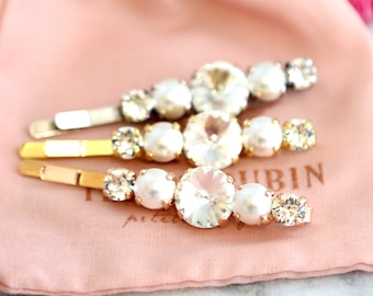 Bridal Hair Pin, Bridal Crystal Hairpin, Bobby Pin, Clear Crystal Hair Pins, Wedding Pearl Hair Jewelry, Pearl Crystal Bobby Pin