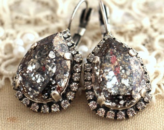 Pendientes colgantes grises, pendientes colgantes grises ahumados, pendientes de plata gris, pendientes de damas de honor, pendientes grises nupciales, pendientes de cristal gris oscuro